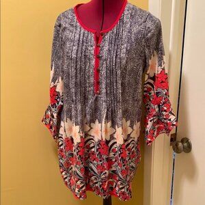 Womens Top with a Floral Print Bottom in Red and Black